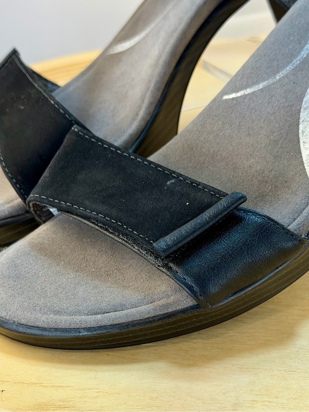 Naot Black Leather  and Suede Two-Strap Comfort Sandals - Picture 7 of 15